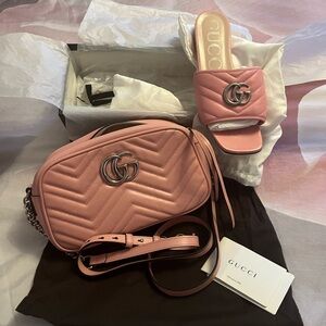 Gucci Pink GG Marmont Matelassé Bag/Shoes